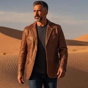 Scully Genuine Leather Western Blazer Jacket Brown Mens 46L Cowboy Yoke‎
